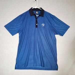 Footjoy Mens Blue Micro Checkered Short Sleeve Golf Polo Embroidered Size Medium